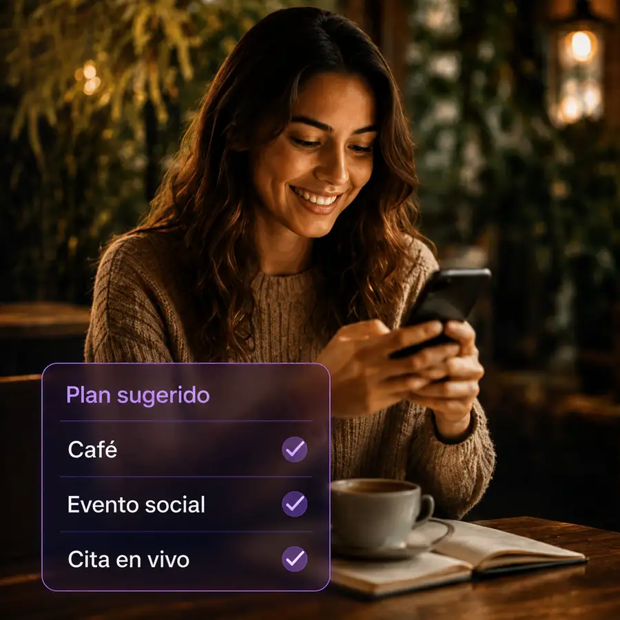 Mujer consultando planes sugeridos para conectar en la vida real